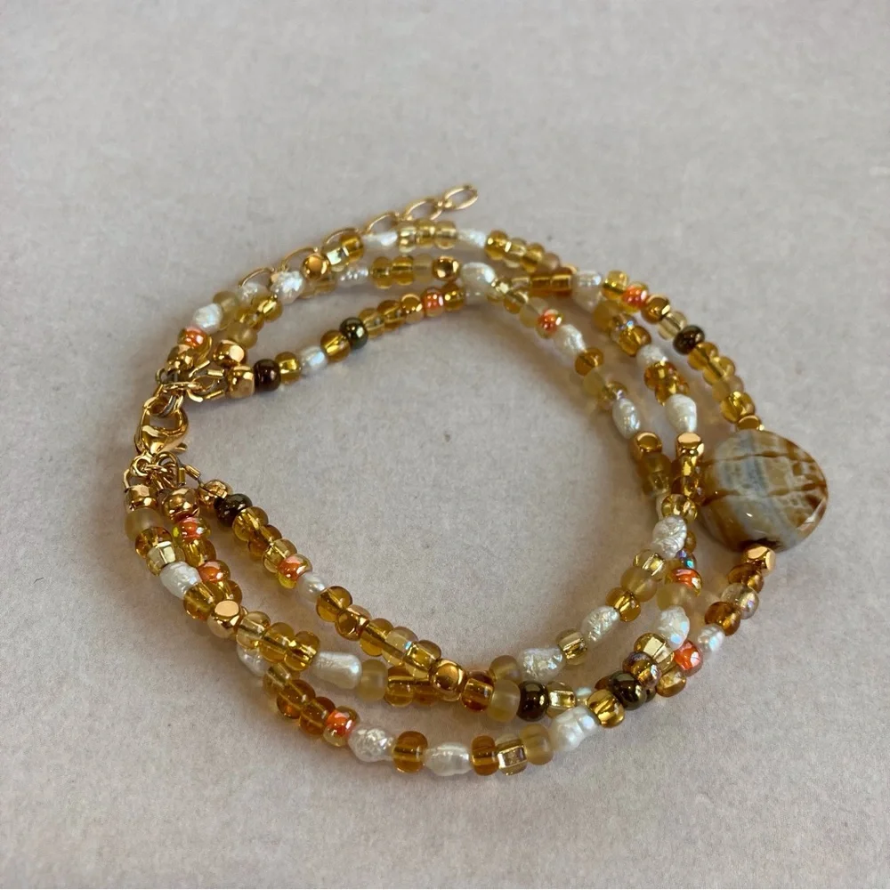 HAND CRAFTED Chocolate Crackle Agate Multi Strand Beaded Bracelet 7.5